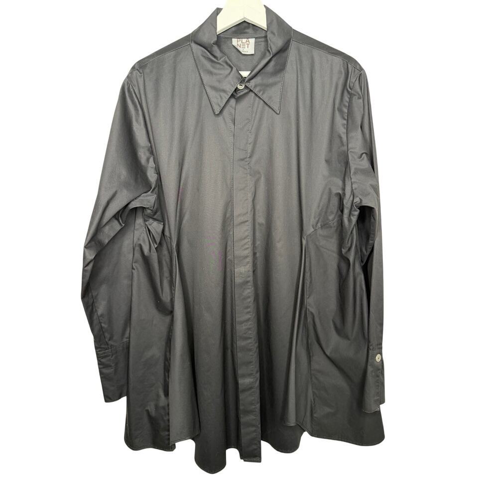 Planet by Lauren G. 100% Cotton Long Sleeve Button-Down Shirt Black 2 (10-14) - Picture 2 of 9